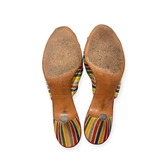 Vintage Schiaparelli Rainbow Satin Heels –1950s 60s Mules with Ribbon Rosette, - Picture 10 of 16